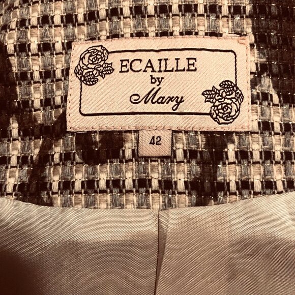ECAILLE Paris Wool Blend Tweed Gold Thread Thread Excellent Cond Jacket Sz 10 - Picture 4 of 6